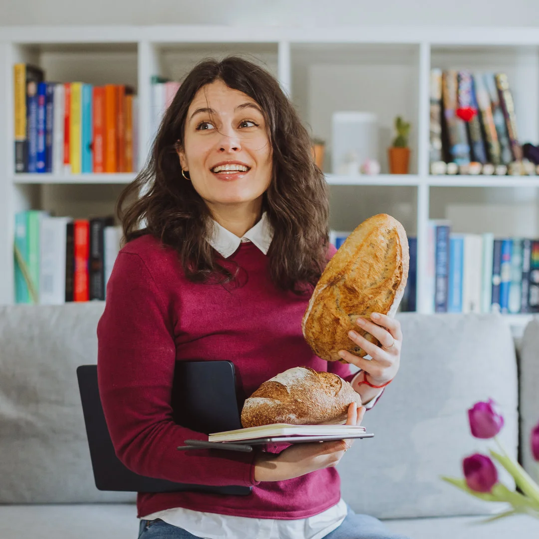 Patricia struggling with the bread